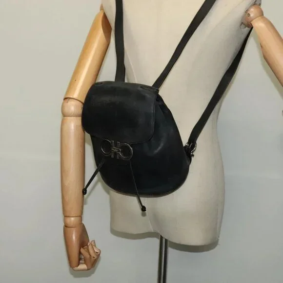 Salvatore Ferragamo Gancini Backpack Leather Black Silver  display picture 1